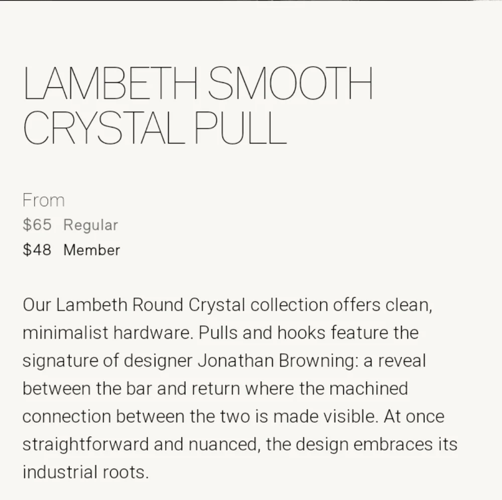 Restoration Hardware Lambeth Smooth Crystal Pull NWT